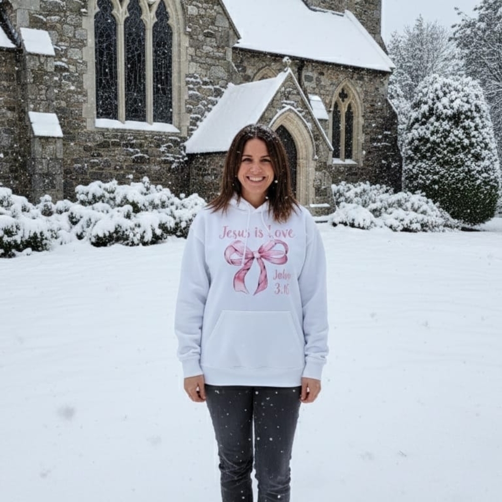 Women's White Hoodie with Pink Ribbon Design - Picture 3 of 3